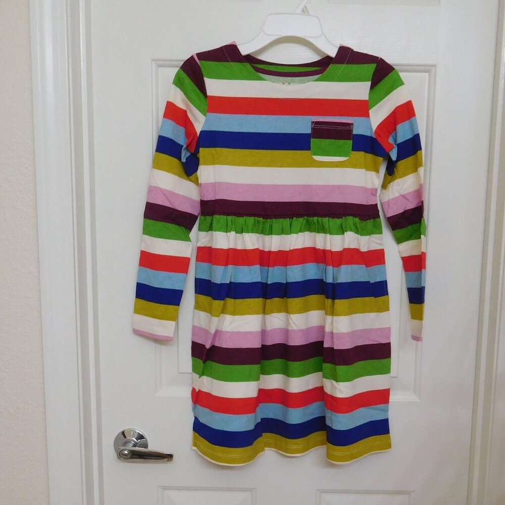 NWT Mini Boden Long Sleeve Multi Stripe Dress sz 8-9